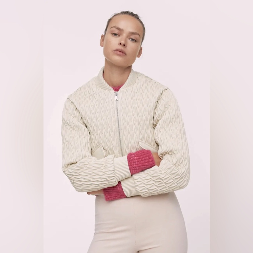 Mango Cropped Textured Bomber Jacket